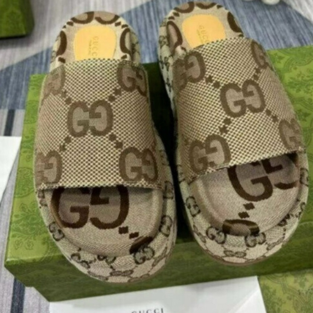 Gucci Beige Monogram Sandals